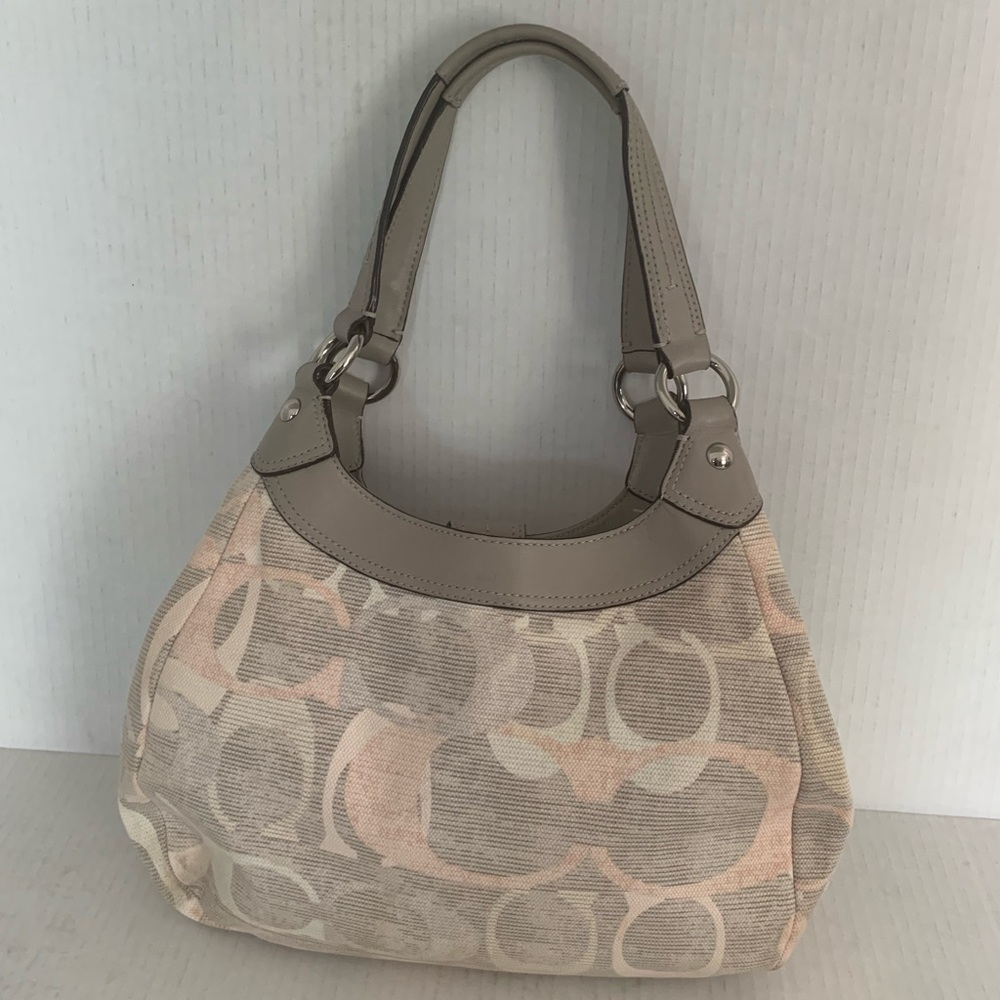 Coach vintage gray & peach fabric signature hobo purse - Picture 5 of 13